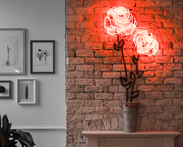 fireplace with light up roses
